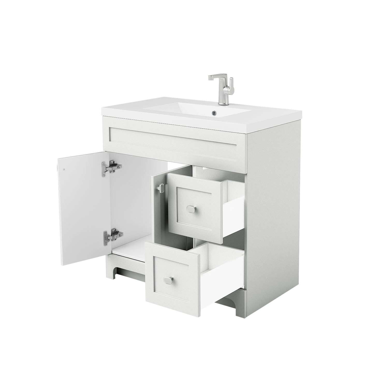 Daisy 36" Freestanding Cultured Marble Top Bathroom Vanity with Modern Shaker Doors - White