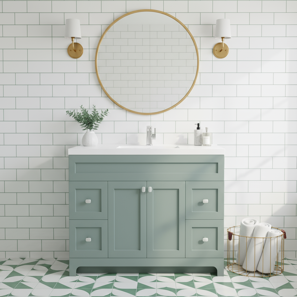 Daisy 48" Freestanding Vanity w/top and Modern Shaker Doors - Serenity