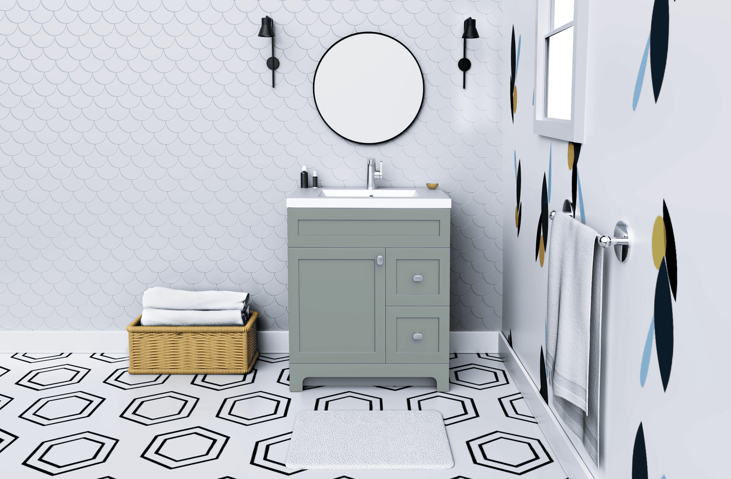 Daisy 30" Freestanding Vanity w/top and Modern Shaker Doors - Serenity