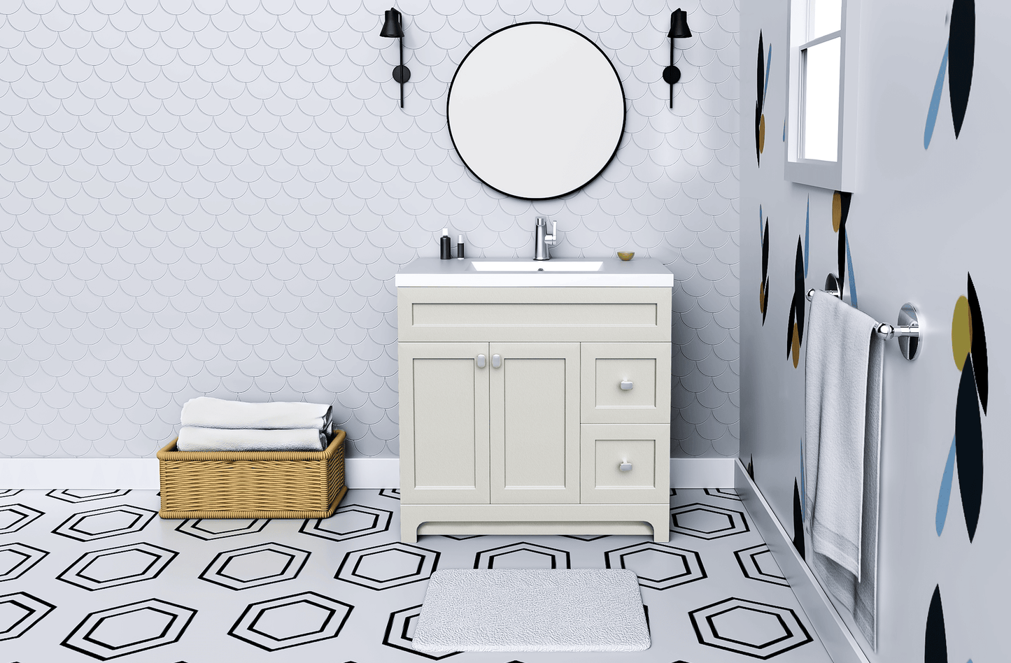 Daisy 36" Freestanding Vanity w/top and Modern Shaker Doors - Willow Grey