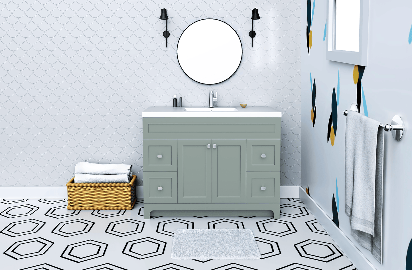 Daisy 48" Freestanding Vanity w/top and Modern Shaker Doors - Serenity
