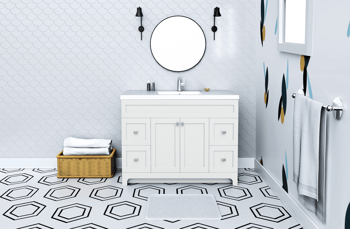 Daisy 48" Freestanding Vanity w/top and Modern Shaker Doors - White