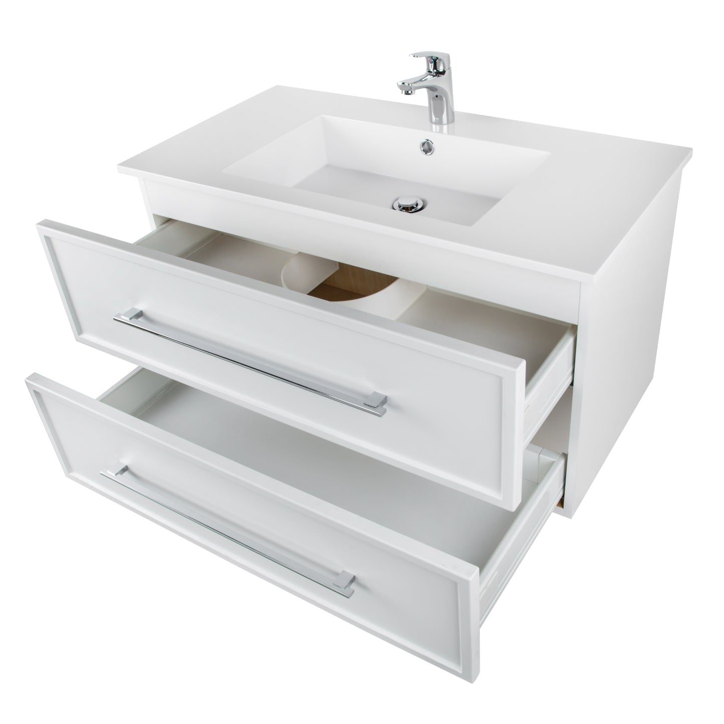 Milano 30" Single Sink Wall Mount Cultured Marble Top Shaker Vanity - White