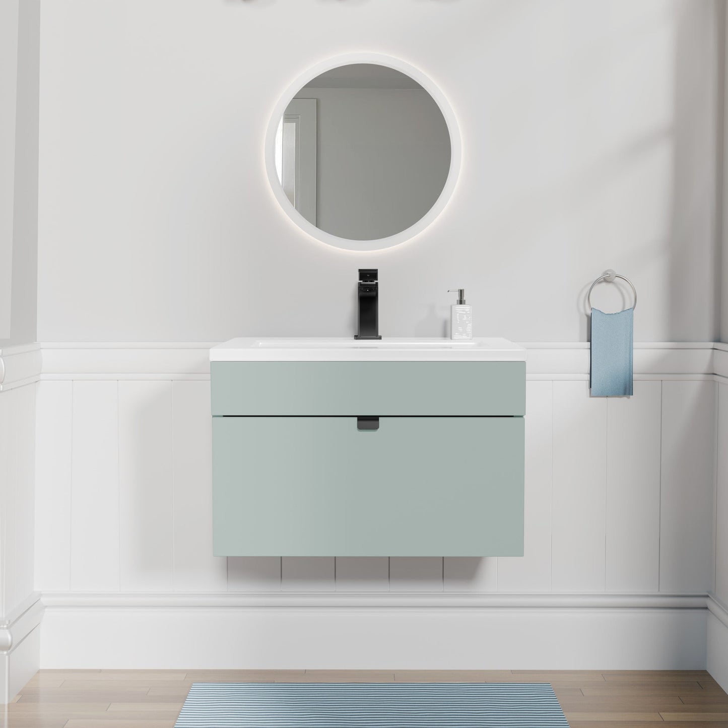 Loft 30" Wall Mount Single Sink Cultured Marble Top Bathroom Vanity - White