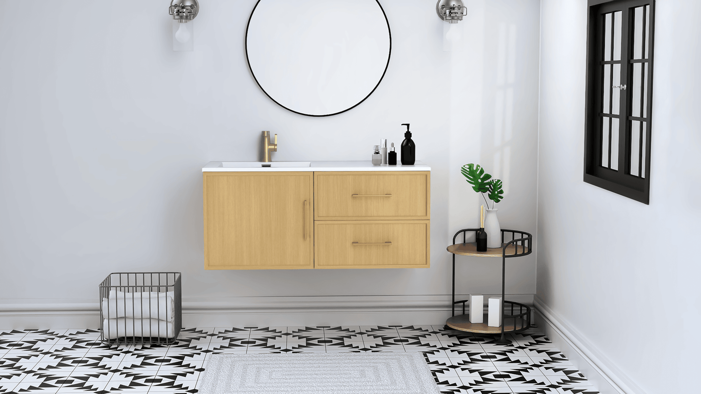 Razza 42" Slim Shaker Wall Mount Vanity with Offset Sink - Natura