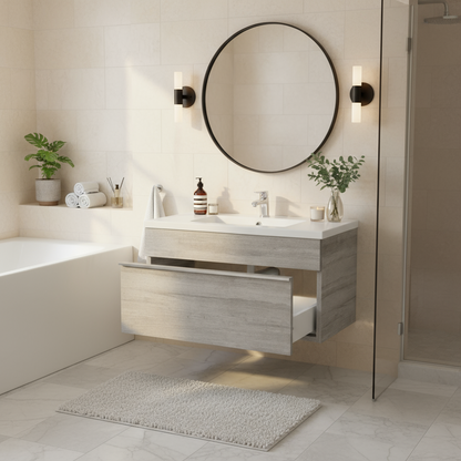 Trough 24" Wall Mount Modern Cultured Marble Top Bathroom Vanity - Soho