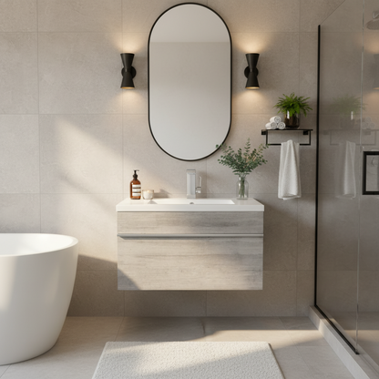 Trough 24" Wall Mount Modern Cultured Marble Top Bathroom Vanity - Soho