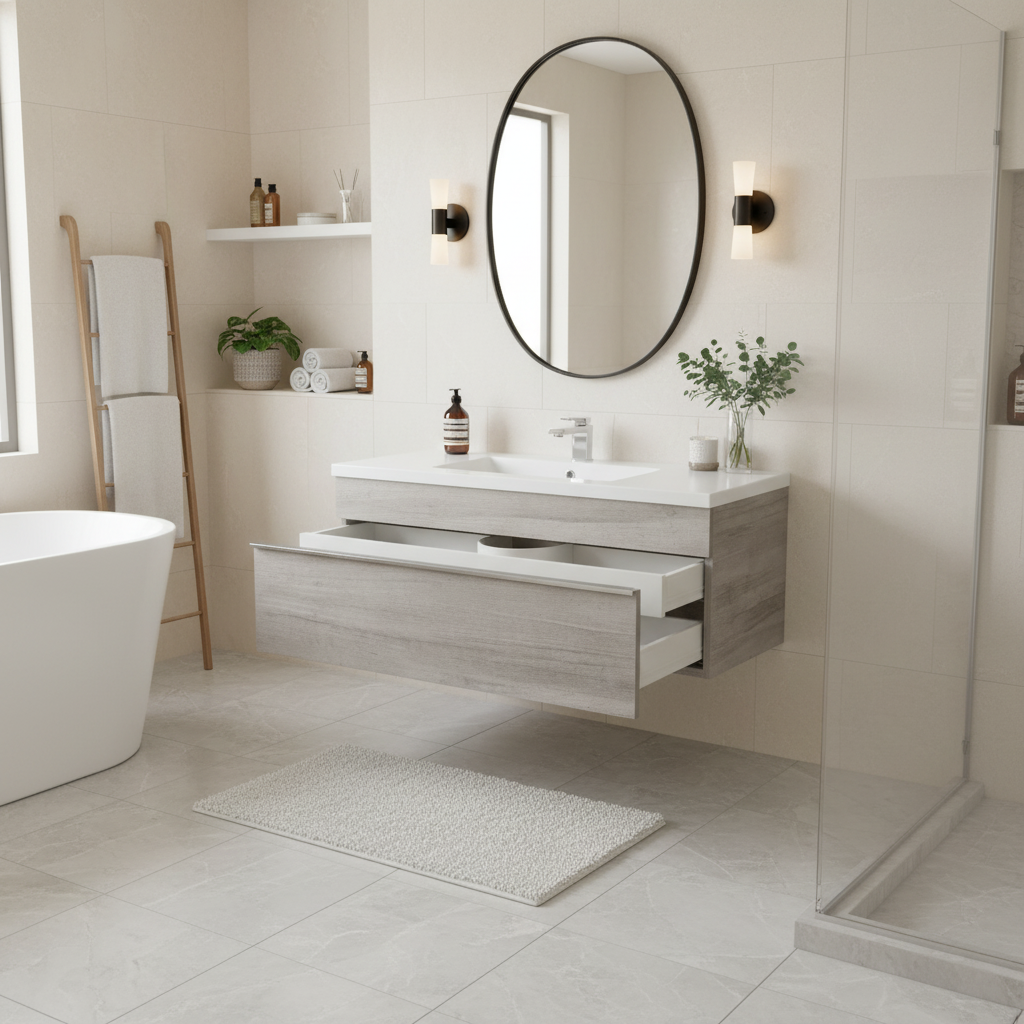 Trough 42" Wall Mount Modern Cultured Marble Top Bathroom Vanity - Soho