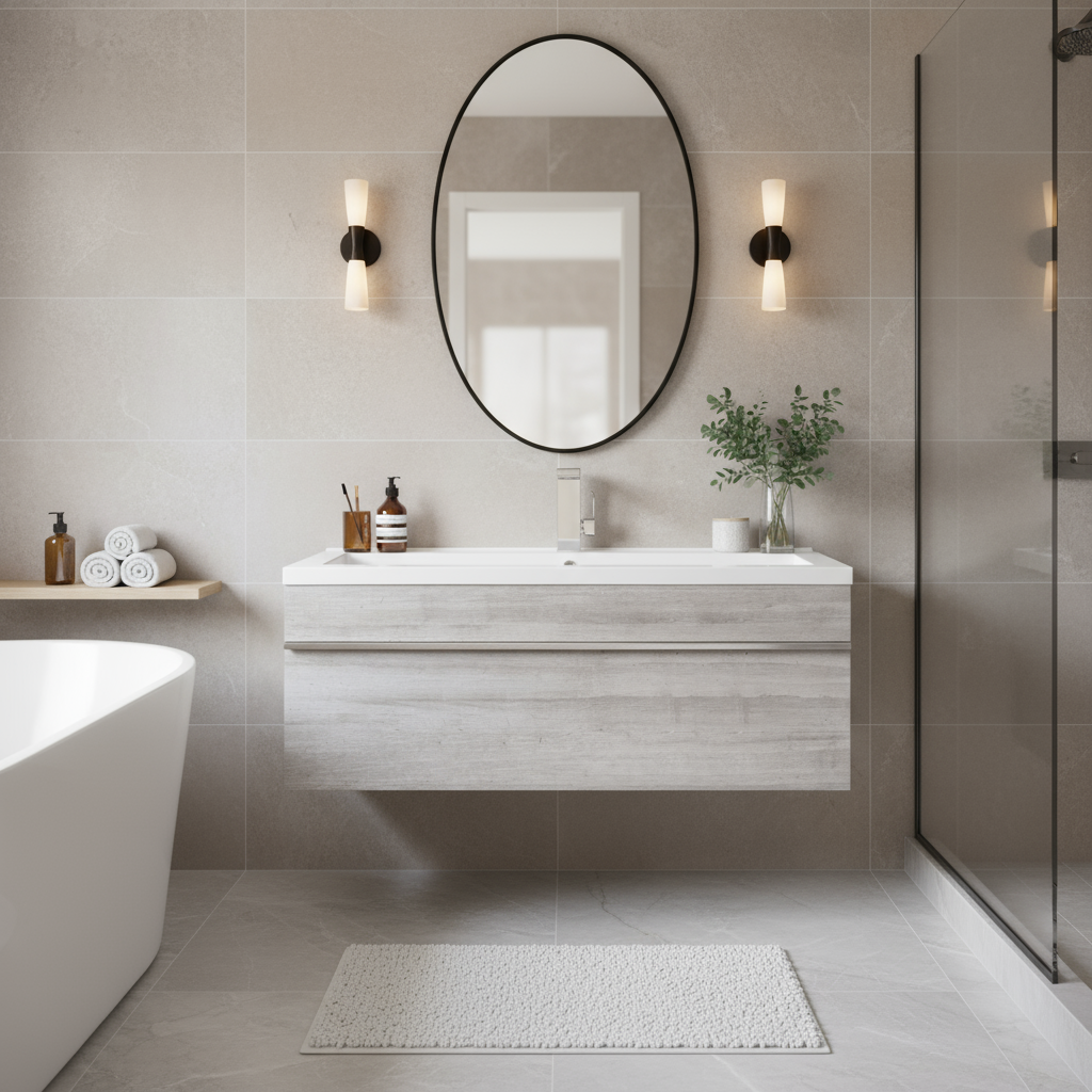 Trough 42" Wall Mount Modern Cultured Marble Top Bathroom Vanity - Soho