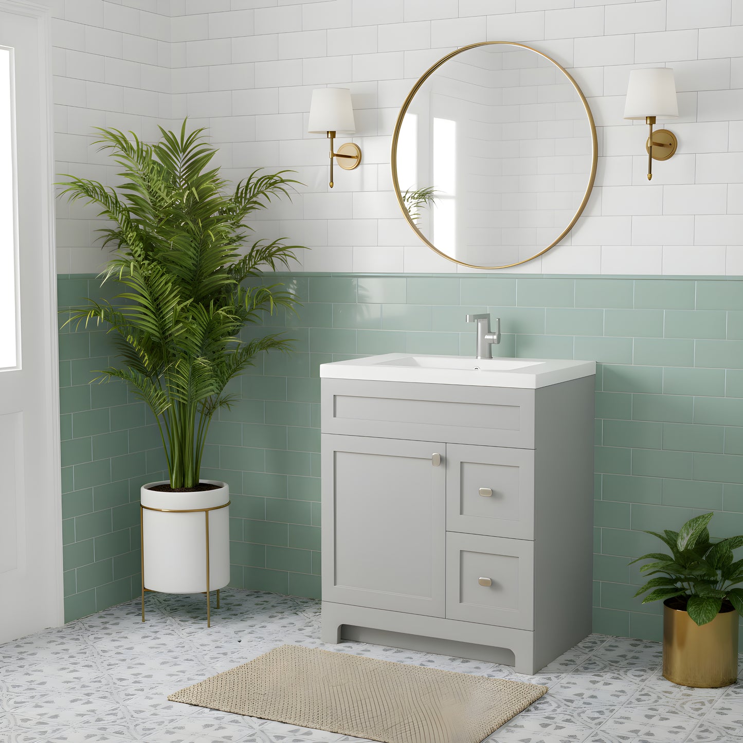 Daisy 30" Freestanding Cultured Marble Top Bathroom Vanity with Modern Shaker Doors - Canadian Grey