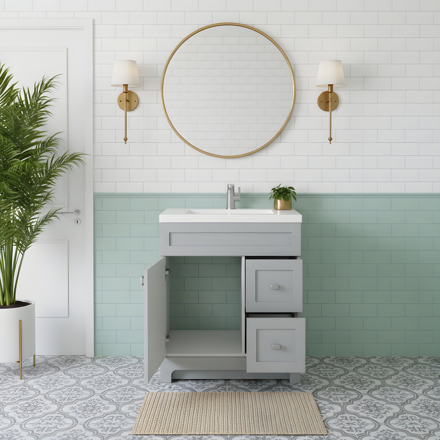Daisy 30" Freestanding Cultured Marble Top Bathroom Vanity with Modern Shaker Doors - Canadian Grey