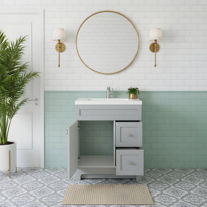 Daisy 30" Freestanding Cultured Marble Top Bathroom Vanity with Modern Shaker Doors - Canadian Grey