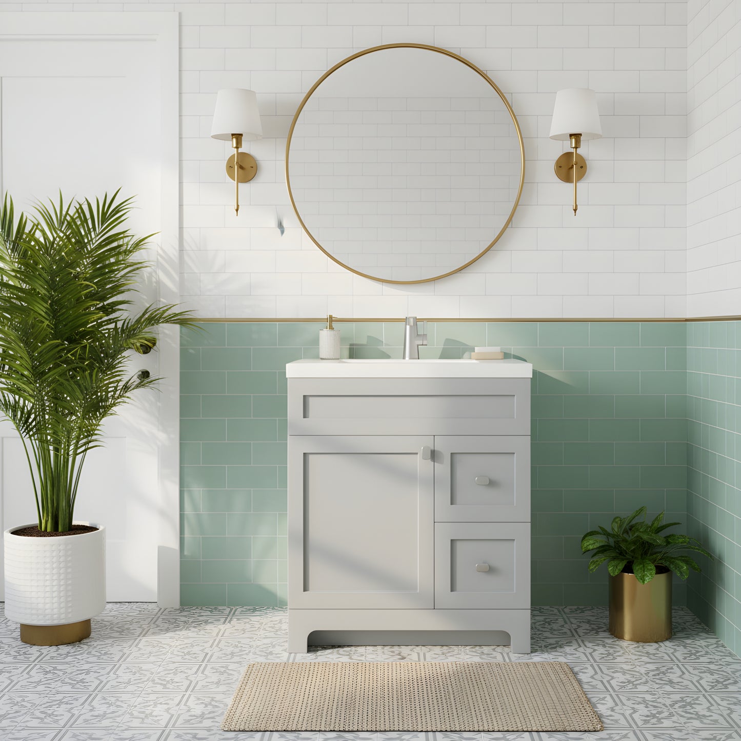 Daisy 30" Freestanding Cultured Marble Top Bathroom Vanity with Modern Shaker Doors - Canadian Grey