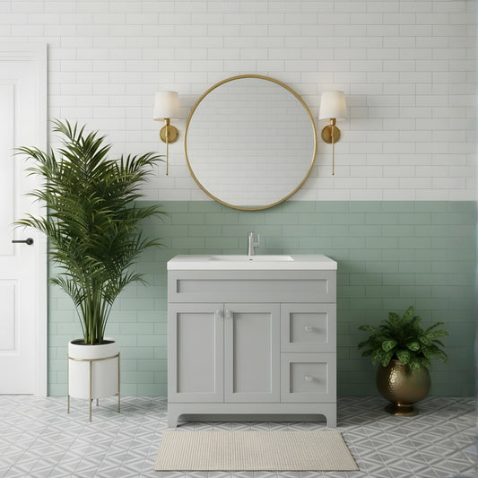 Daisy 36" Freestanding Cultured Marble Top Bathroom Vanity with Modern Shaker Doors - Canadian Grey