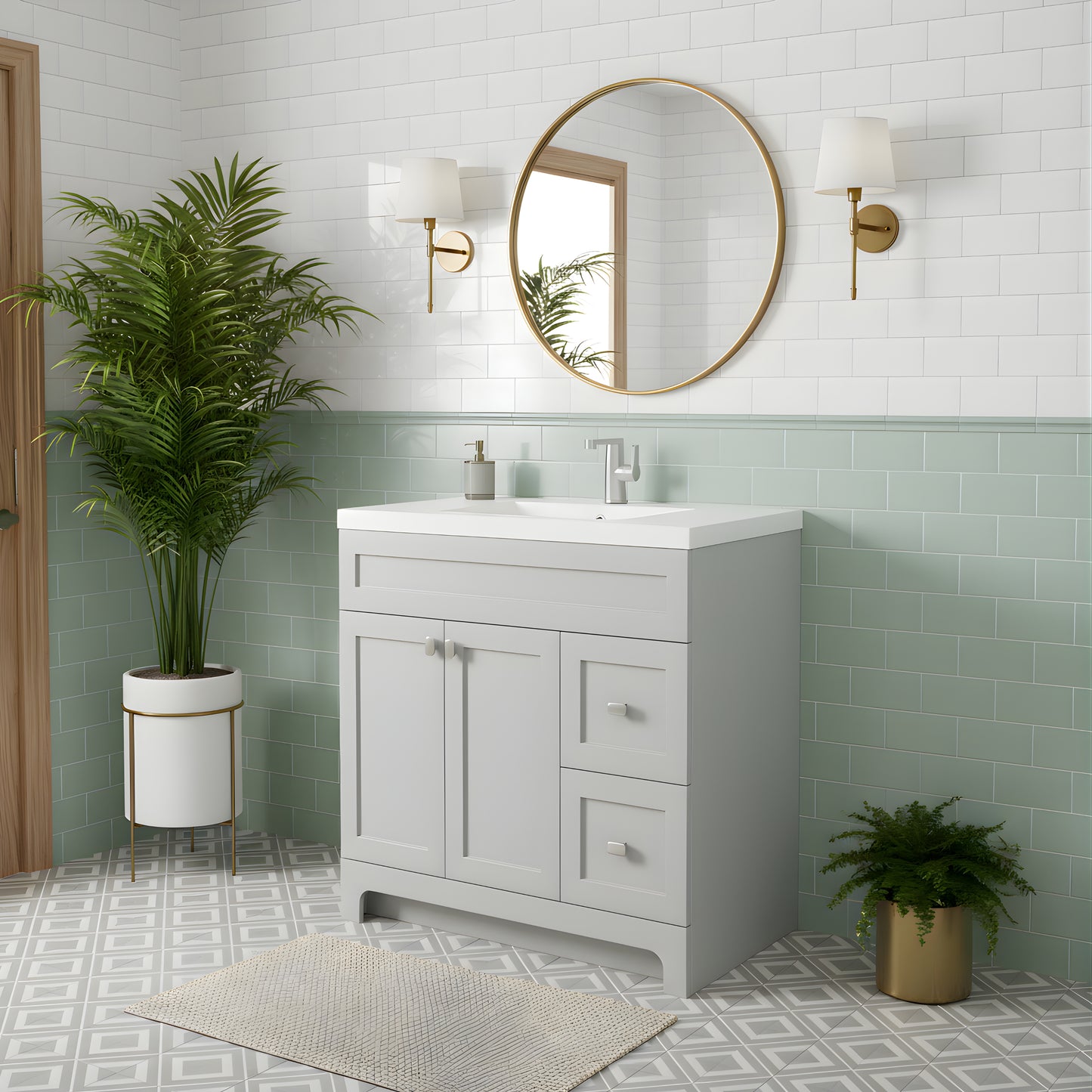 Daisy 36" Freestanding Cultured Marble Top Bathroom Vanity with Modern Shaker Doors - Canadian Grey