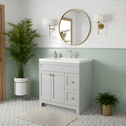 Daisy 36" Freestanding Cultured Marble Top Bathroom Vanity with Modern Shaker Doors - Canadian Grey