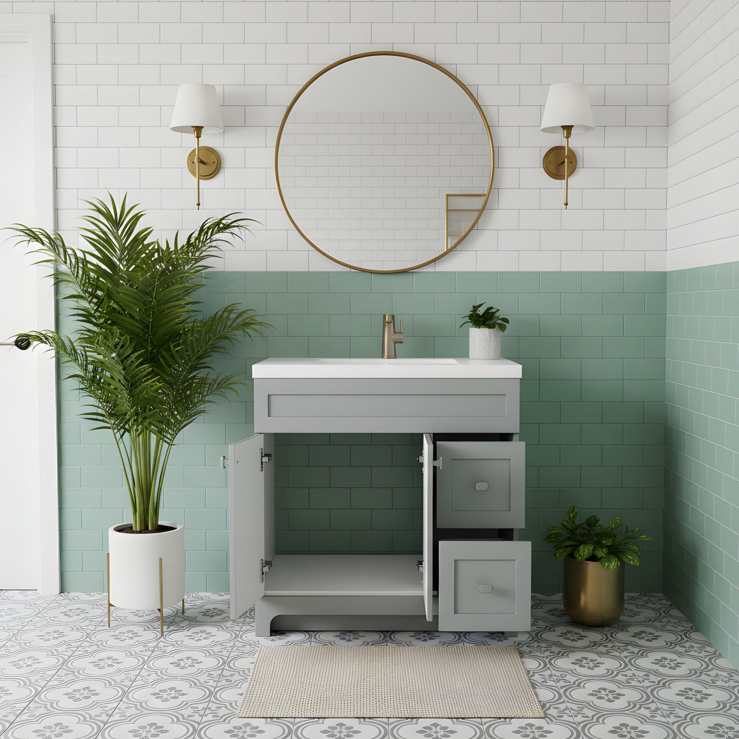 Daisy 36" Freestanding Cultured Marble Top Bathroom Vanity with Modern Shaker Doors - Canadian Grey