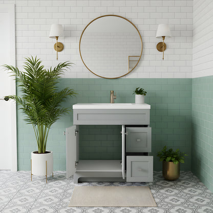 Daisy 36" Freestanding Cultured Marble Top Bathroom Vanity with Modern Shaker Doors - Canadian Grey