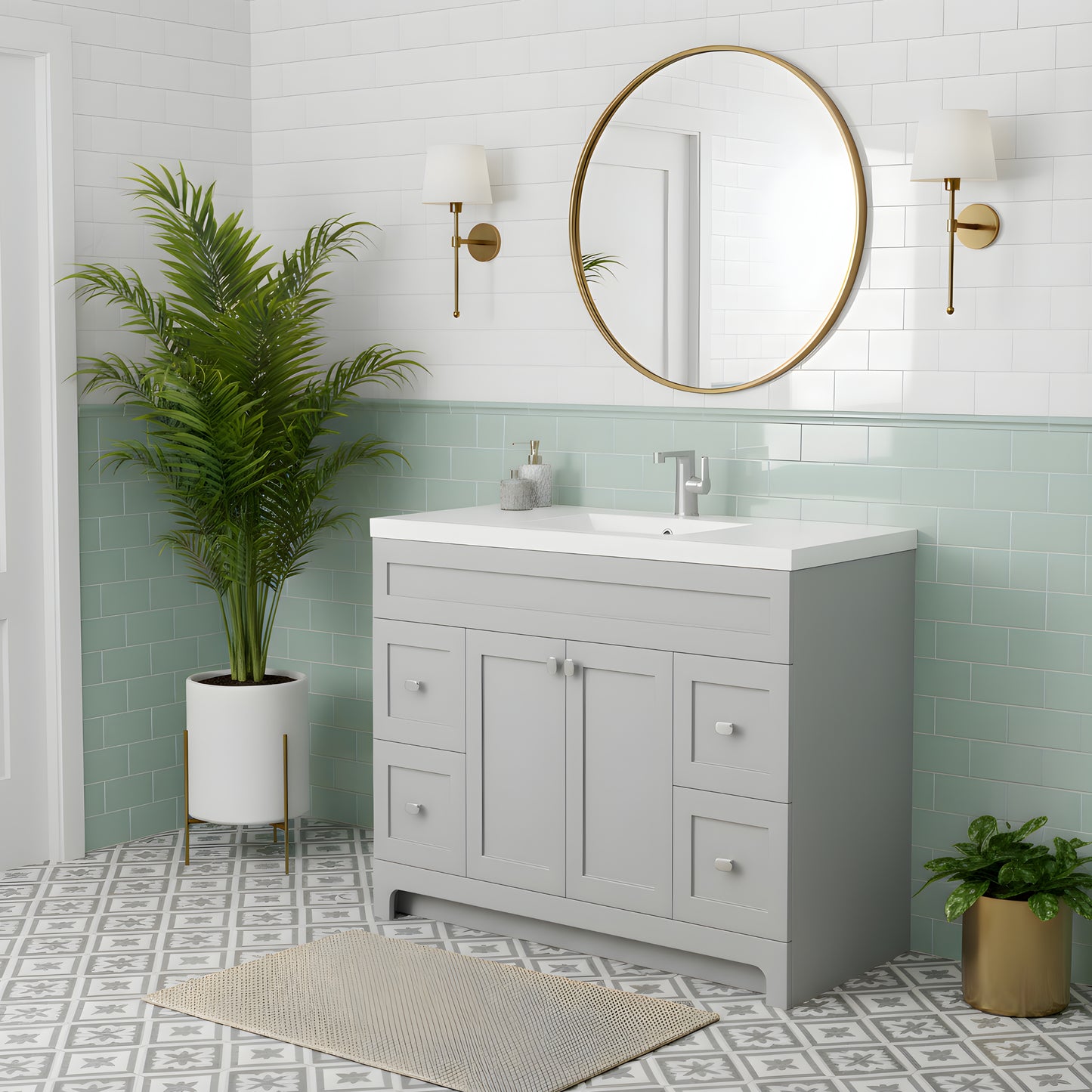 Daisy 48" Freestanding Cultured Marble Top Bathroom Vanity with Modern Shaker Doors - Canadian Grey