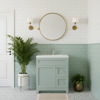Daisy 30" Freestanding Cultured Marble Top Bathroom Vanity with Modern Shaker Doors - Sage