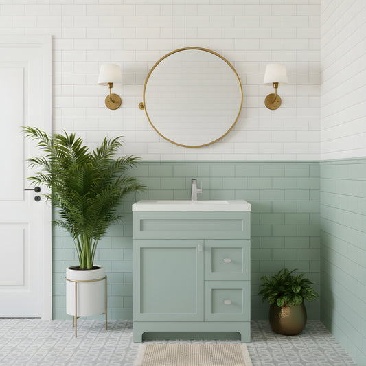 Daisy 30" Freestanding Cultured Marble Top Bathroom Vanity with Modern Shaker Doors - Sage