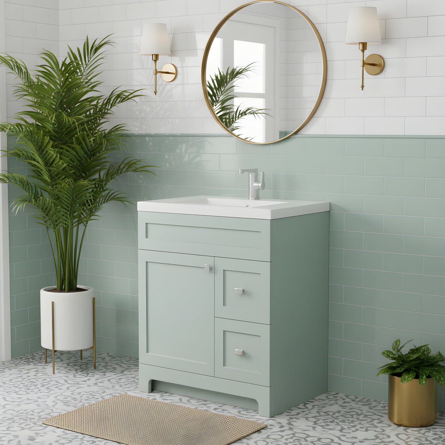 Daisy 30" Freestanding Cultured Marble Top Bathroom Vanity with Modern Shaker Doors - Sage
