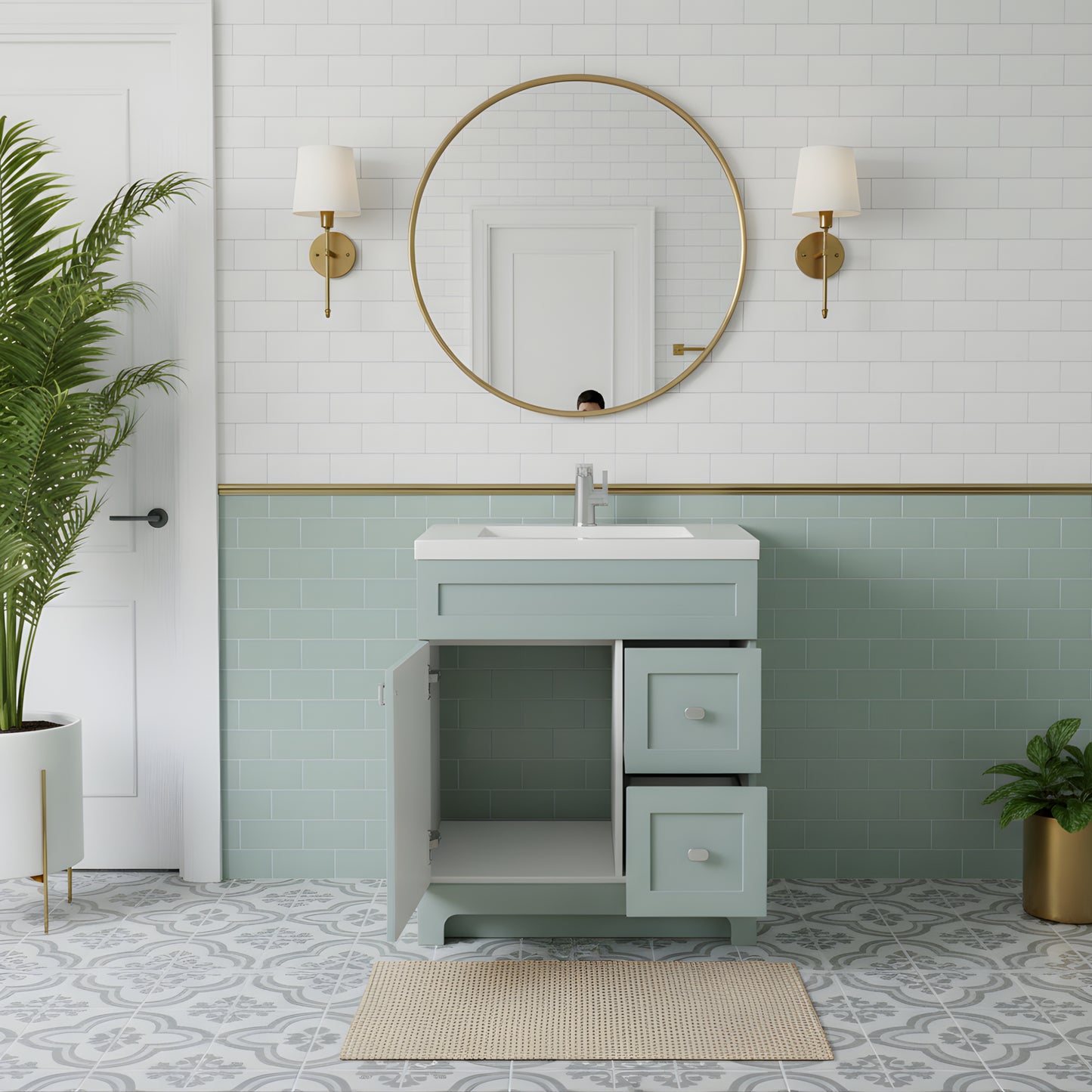 Daisy 30" Freestanding Cultured Marble Top Bathroom Vanity with Modern Shaker Doors - Sage