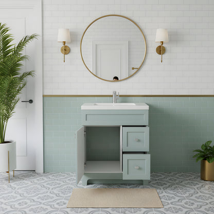 Daisy 30" Freestanding Cultured Marble Top Bathroom Vanity with Modern Shaker Doors - Sage