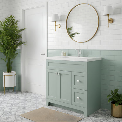 Daisy 36" Freestanding Cultured Marble Top Bathroom Vanity with Modern Shaker Doors - Sage