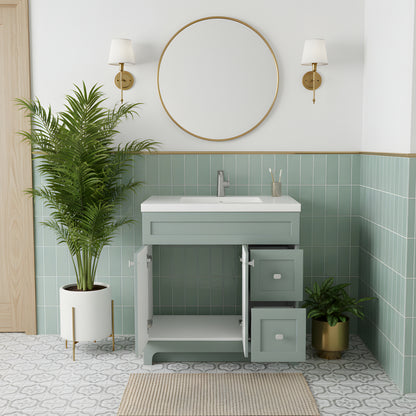 Daisy 36" Freestanding Cultured Marble Top Bathroom Vanity with Modern Shaker Doors - Sage