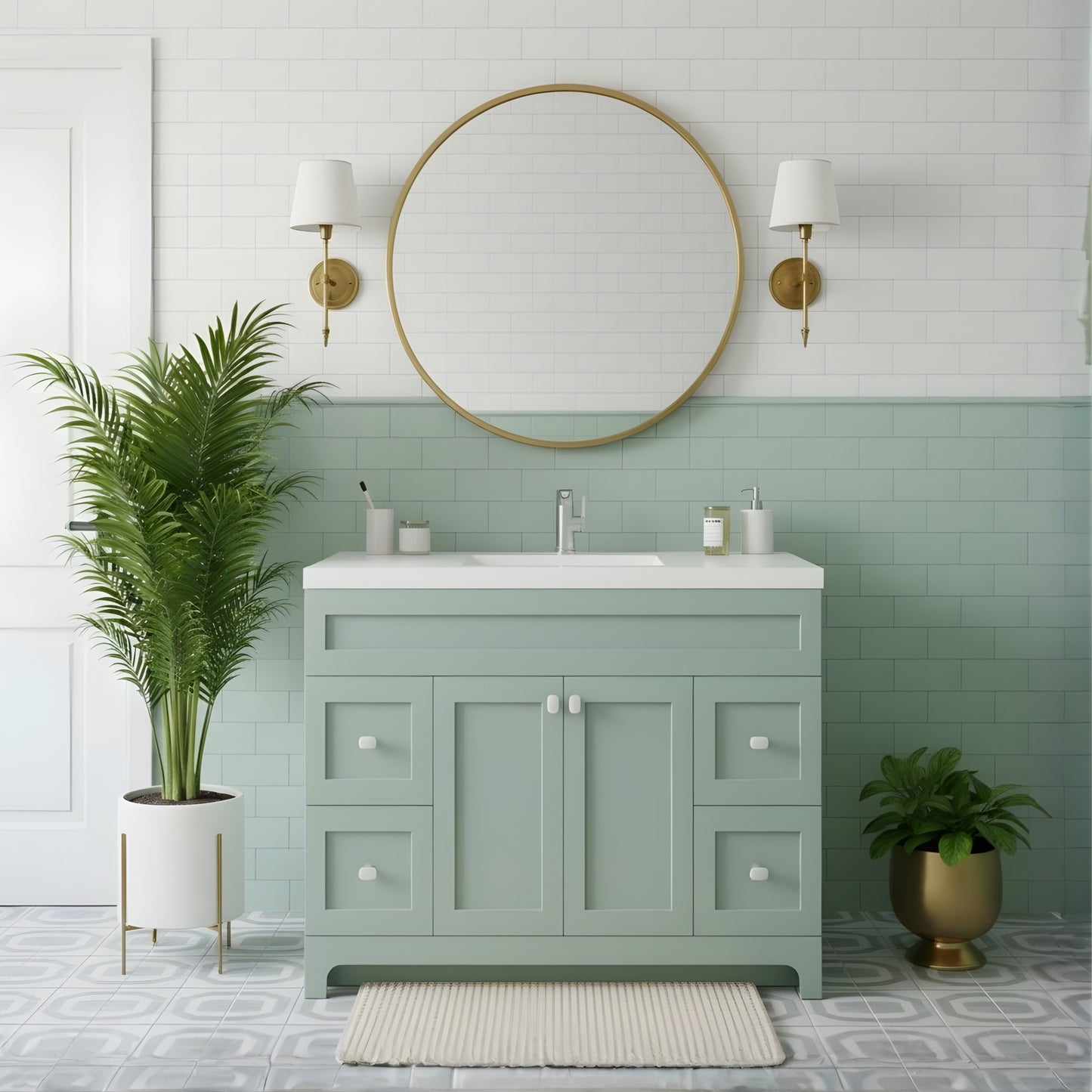 Daisy 48" Freestanding Cultured Marble Top Bathroom Vanity with Modern Shaker Doors - Sage