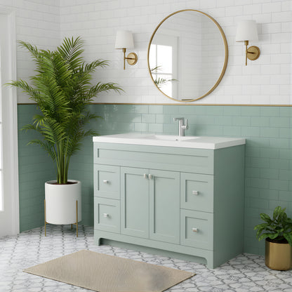 Daisy 48" Freestanding Cultured Marble Top Bathroom Vanity with Modern Shaker Doors - Sage
