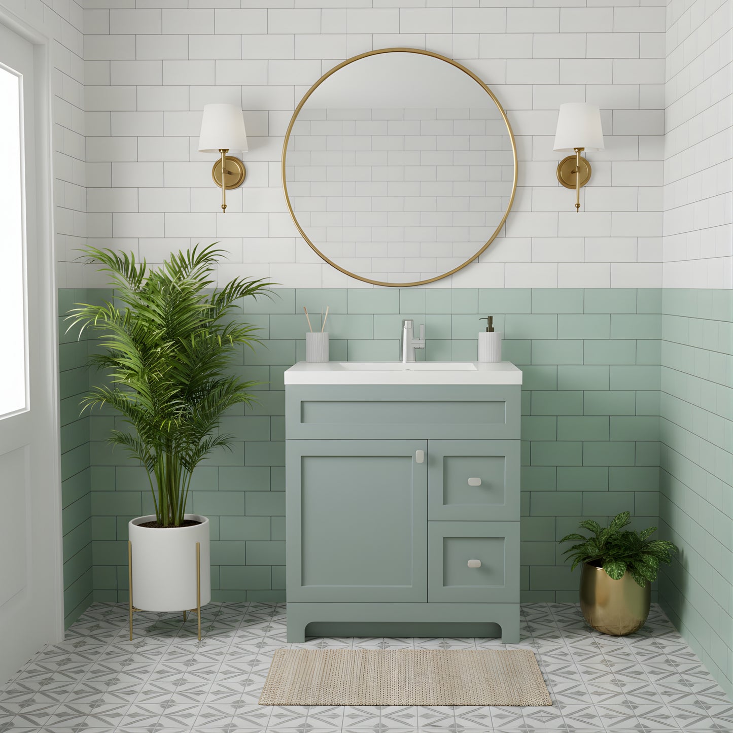 Daisy 30" Freestanding Cultured Marble Top Bathroom Vanity with Modern Shaker Doors - Serenity