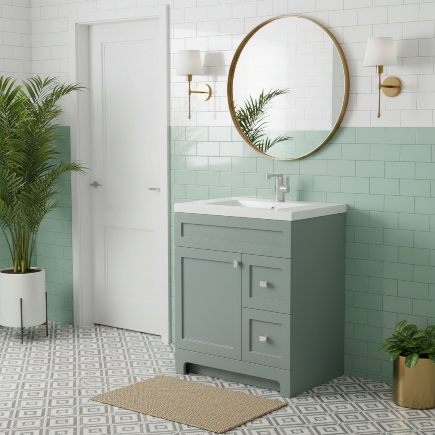 Daisy 30" Freestanding Cultured Marble Top Bathroom Vanity with Modern Shaker Doors - Serenity
