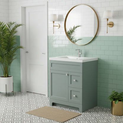 Daisy 30" Freestanding Cultured Marble Top Bathroom Vanity with Modern Shaker Doors - Serenity