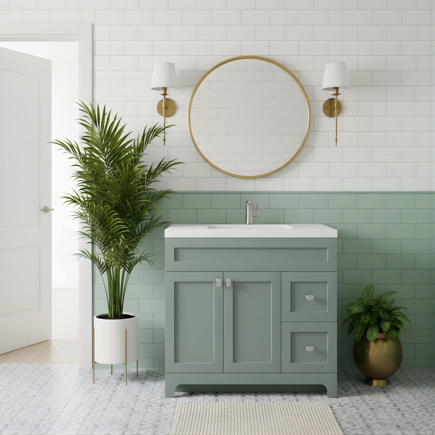 Daisy 36" Freestanding Cultured Marble Top Bathroom Vanity with Modern Shaker Doors - Serenity