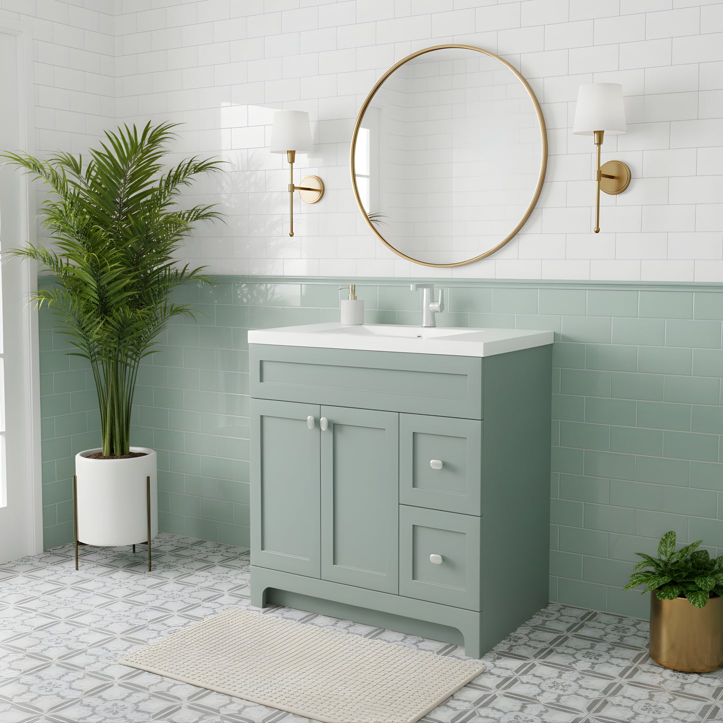Daisy 36" Freestanding Cultured Marble Top Bathroom Vanity with Modern Shaker Doors - Serenity