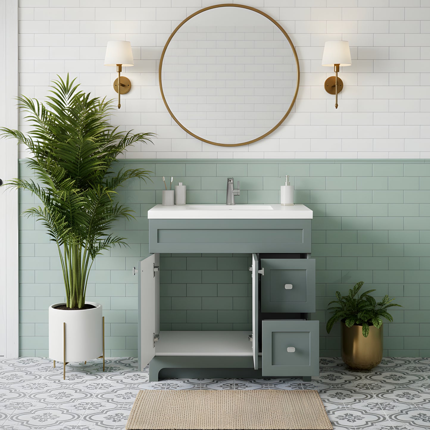 Daisy 36" Freestanding Cultured Marble Top Bathroom Vanity with Modern Shaker Doors - Serenity