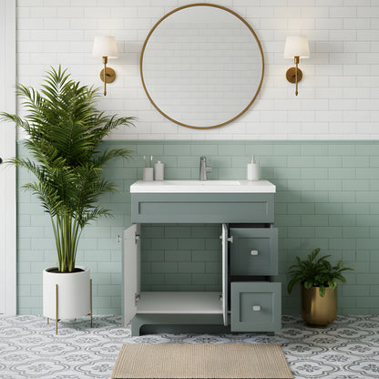 Daisy 36" Freestanding Cultured Marble Top Bathroom Vanity with Modern Shaker Doors - Serenity