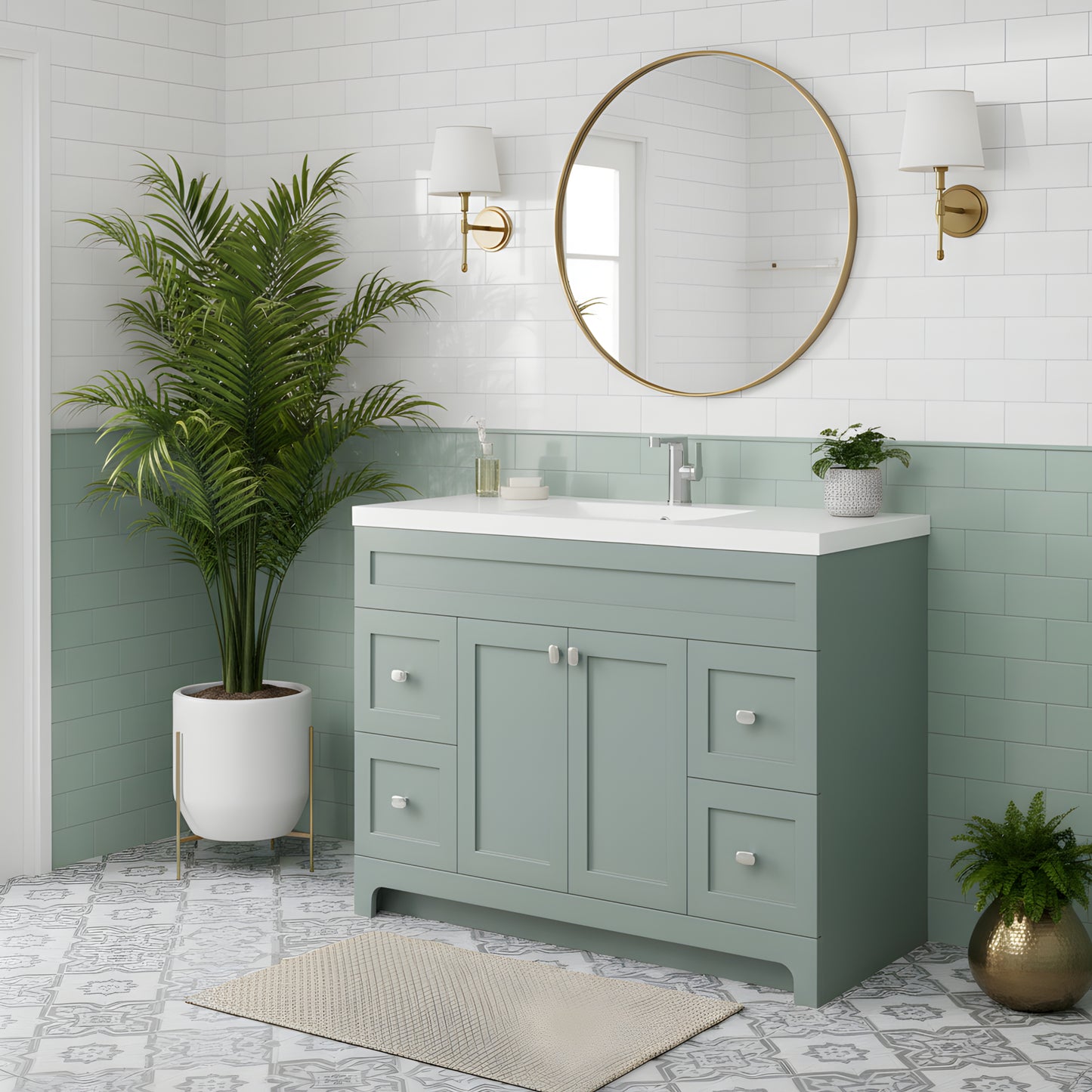 Daisy 48" Freestanding Cultured Marble Top Bathroom Vanity with Modern Shaker Doors - Serenity