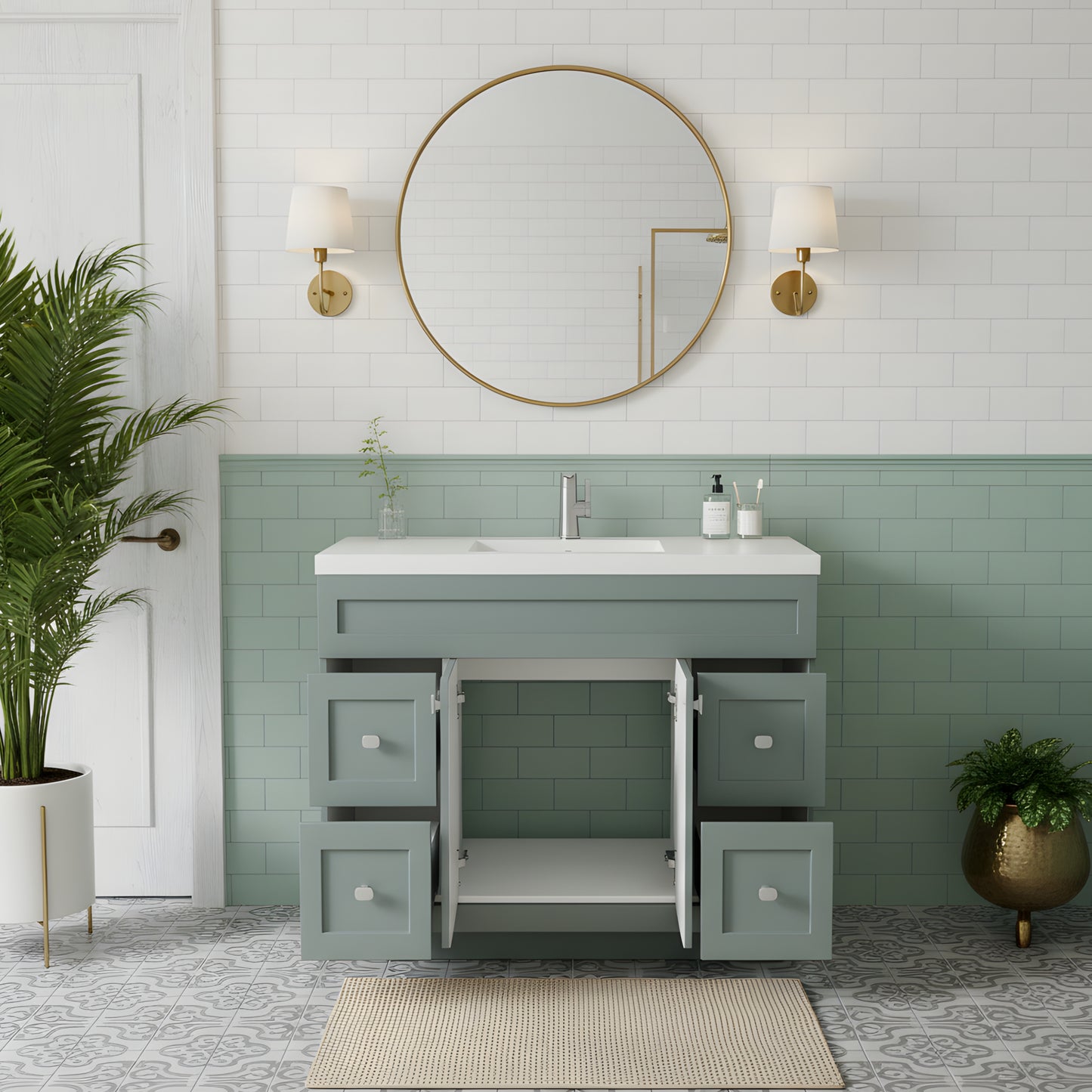 Daisy 48" Freestanding Cultured Marble Top Bathroom Vanity with Modern Shaker Doors - Serenity