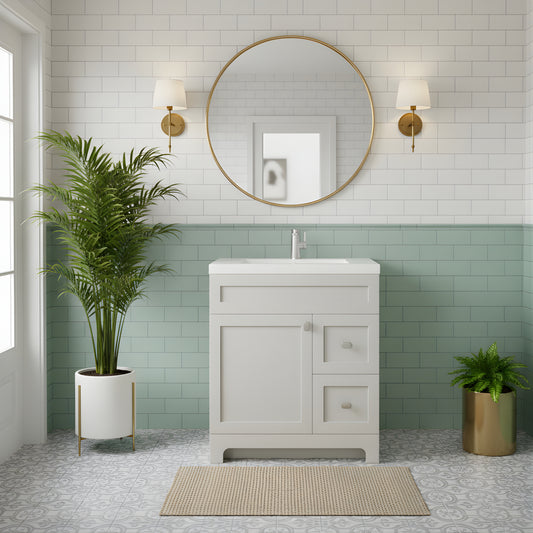 Daisy 30" Freestanding Cultured Marble Top Bathroom Vanity with Modern Shaker Doors - Willow Grey