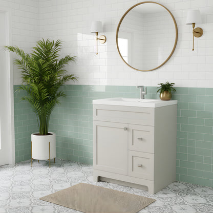 Daisy 30" Freestanding Cultured Marble Top Bathroom Vanity with Modern Shaker Doors - Willow Grey