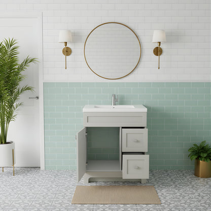Daisy 30" Freestanding Cultured Marble Top Bathroom Vanity with Modern Shaker Doors - Willow Grey