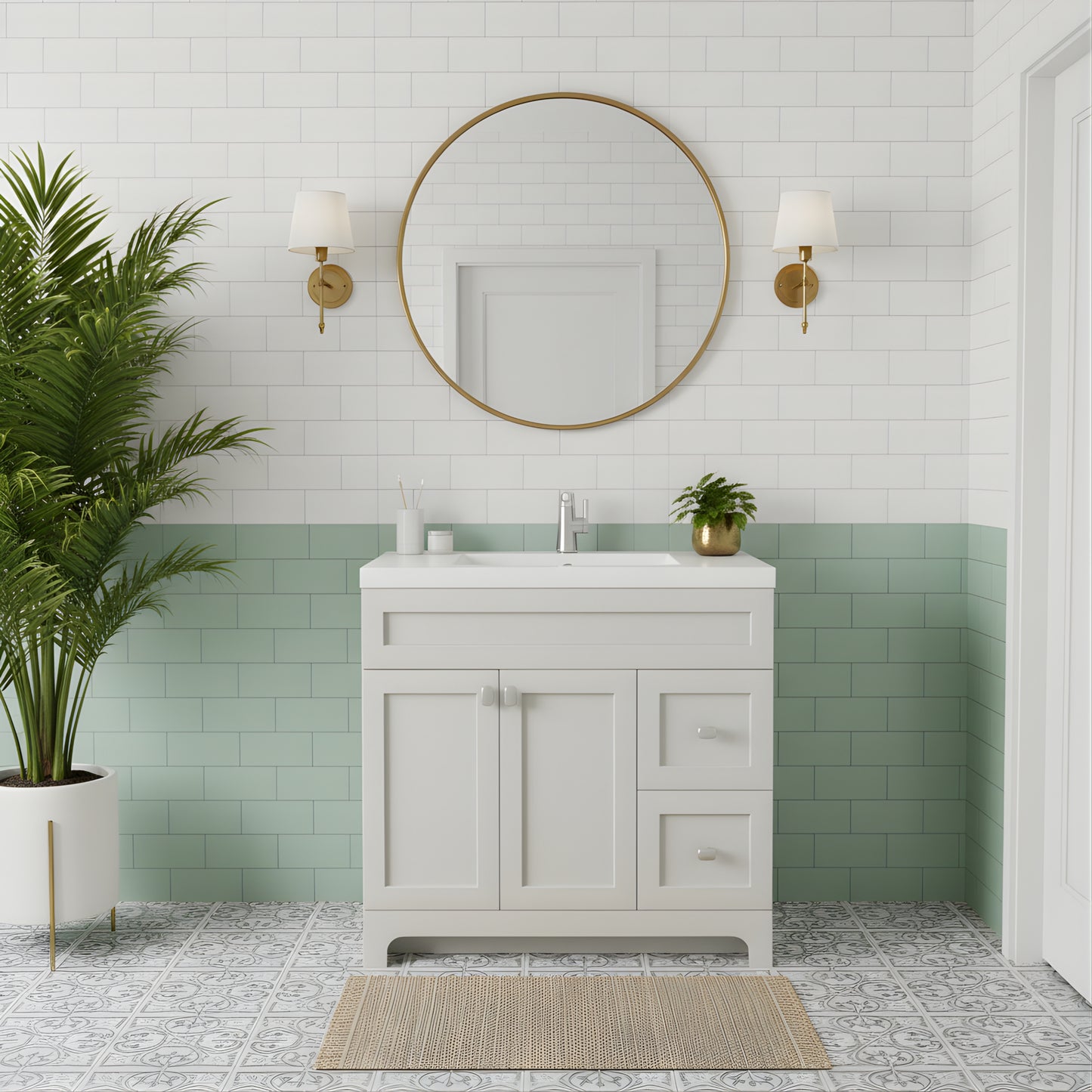 Daisy 36" Freestanding Cultured Marble Top Bathroom Vanity with Modern Shaker Doors - Willow Grey