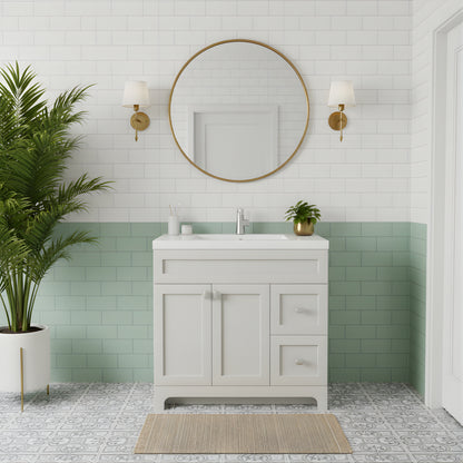 Daisy 36" Freestanding Cultured Marble Top Bathroom Vanity with Modern Shaker Doors - Willow Grey