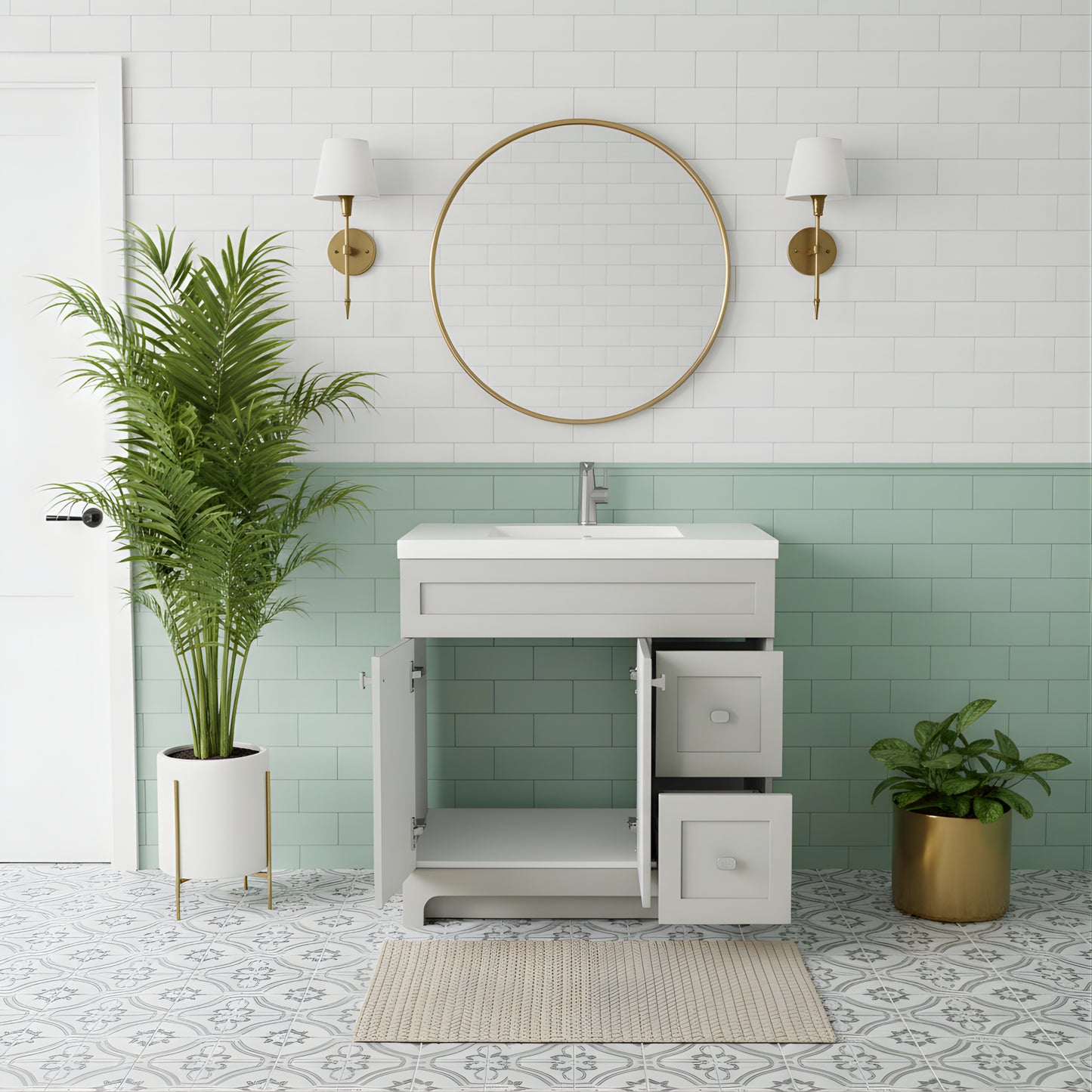 Daisy 36" Freestanding Cultured Marble Top Bathroom Vanity with Modern Shaker Doors - Willow Grey