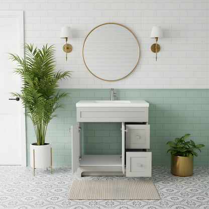 Daisy 36" Freestanding Cultured Marble Top Bathroom Vanity with Modern Shaker Doors - Willow Grey