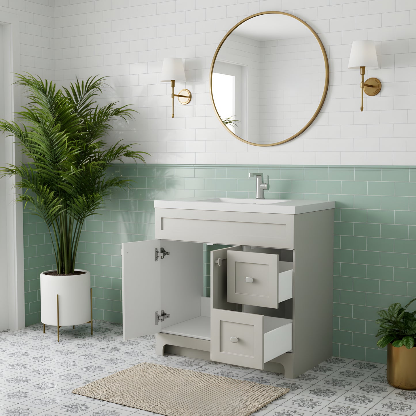 Daisy 36" Freestanding Cultured Marble Top Bathroom Vanity with Modern Shaker Doors - Willow Grey