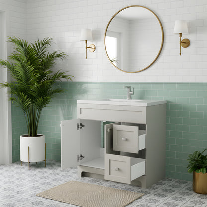 Daisy 36" Freestanding Cultured Marble Top Bathroom Vanity with Modern Shaker Doors - Willow Grey